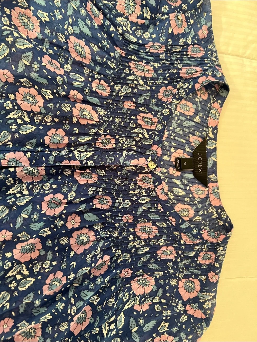 J. Crew Navy Floral Peasant Blouse with Pink Flowers - Picture 4 of 7